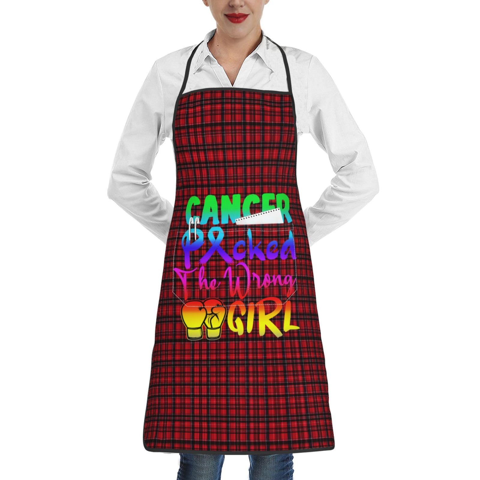 nopicsn Cancer Picked The Wrong Girl All Cancer Apron for cooking with Pockets Women Men Kitchen Chef Funny Aprons