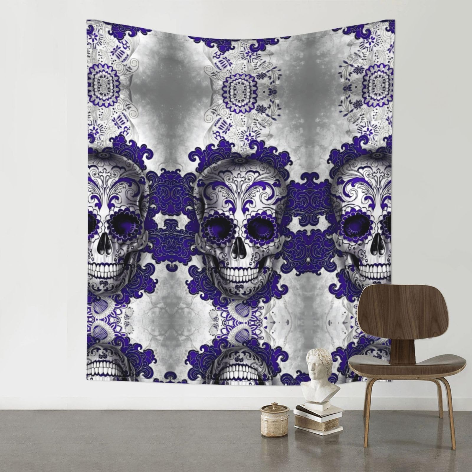 YYHWHJDE Purple Floser And Sugar Horror Skull Prints Wall Tapestry 60x51in - High-Grade Polyester Throw Blanket for Bedroom, Dorm, Beach & Picnic Decor
