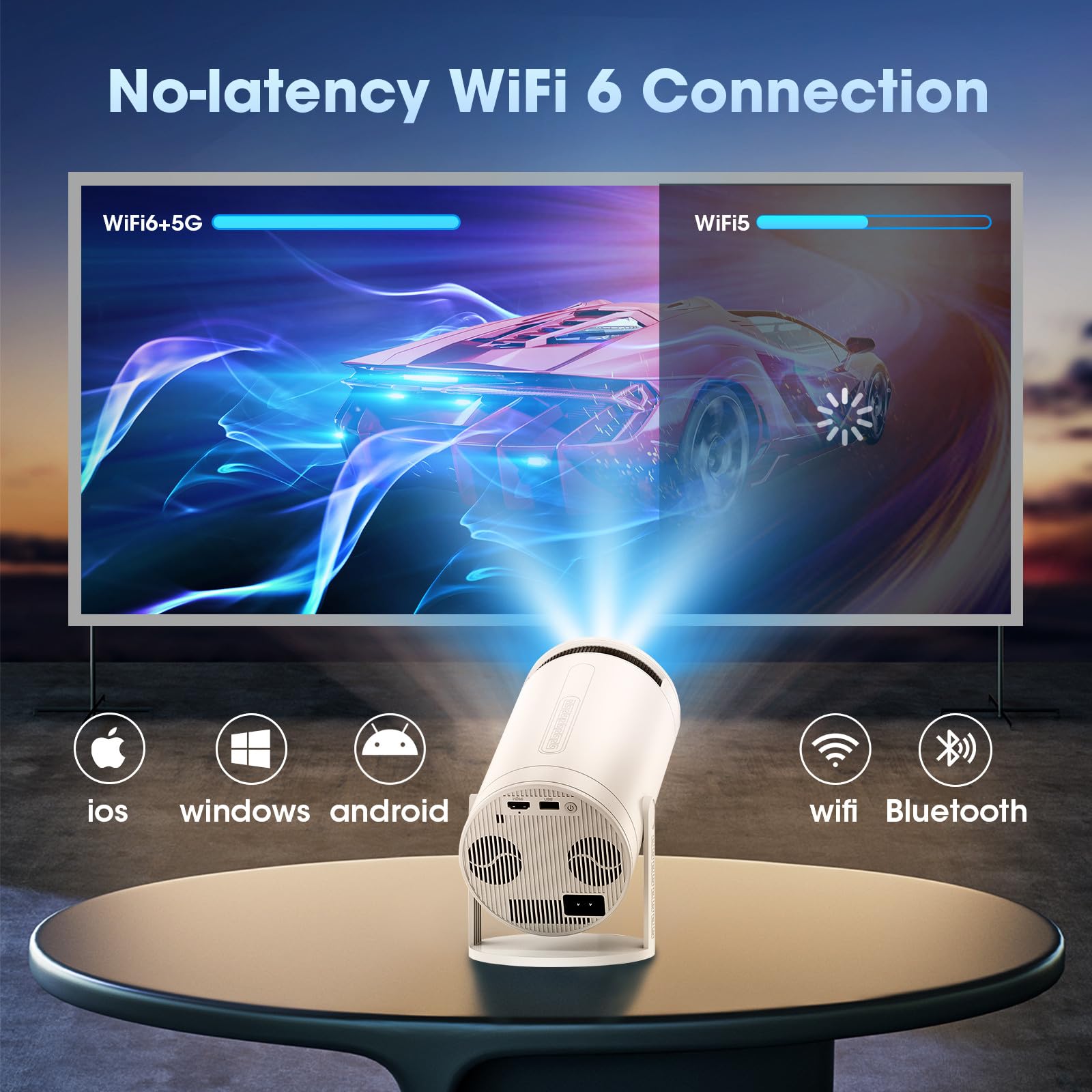Projecteur Weelikeit Mini projecteur 4K avec Haut-Parleur pour projecteur de cinéma Maison, projecteur Bluetooth natif 1080P, projecteur extérieur pour HDMI/USB/Smartphone/TV Box/Ordinateur Portable