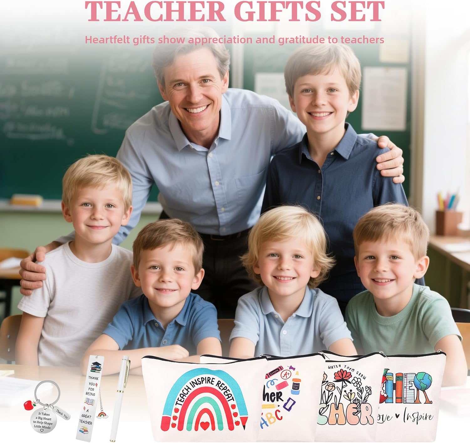 Teacher Gifts for Women Teacher Appreciation Gifts Bulk with Pencil Pouch Makeup Bags Bookmark Keychain Thank You Teachers Box from Student for Teachers Day Thanksgiving Retirement Valentine Christmas - Image 7