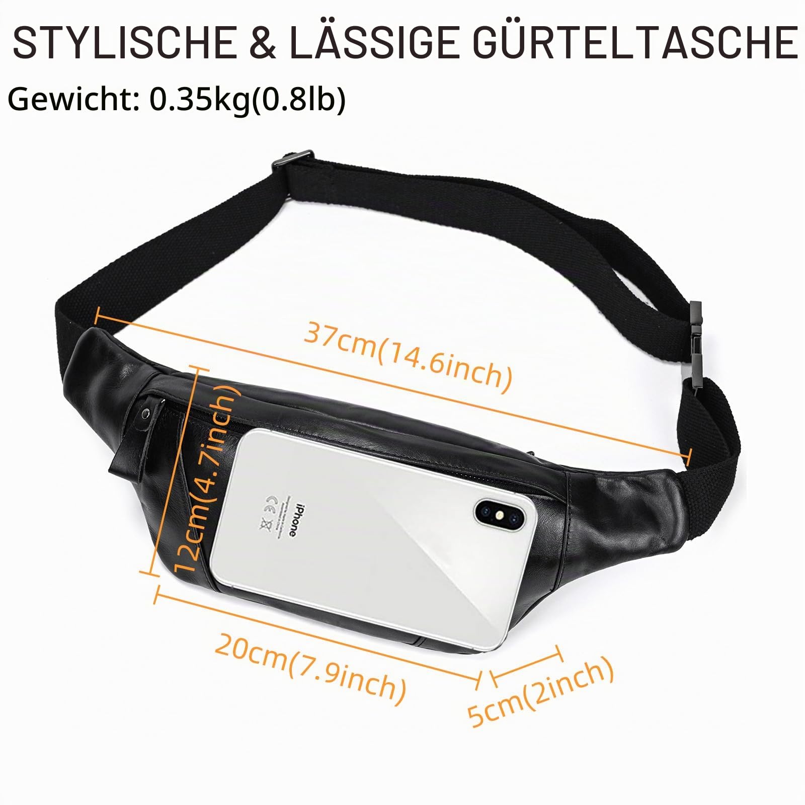 Gürteltasche Leder Vintage Bauchtasche für Herren Damen Hüfttasche Modern Belt Bag für Jogging Festival Urlaub Echtes Leder, schwarz