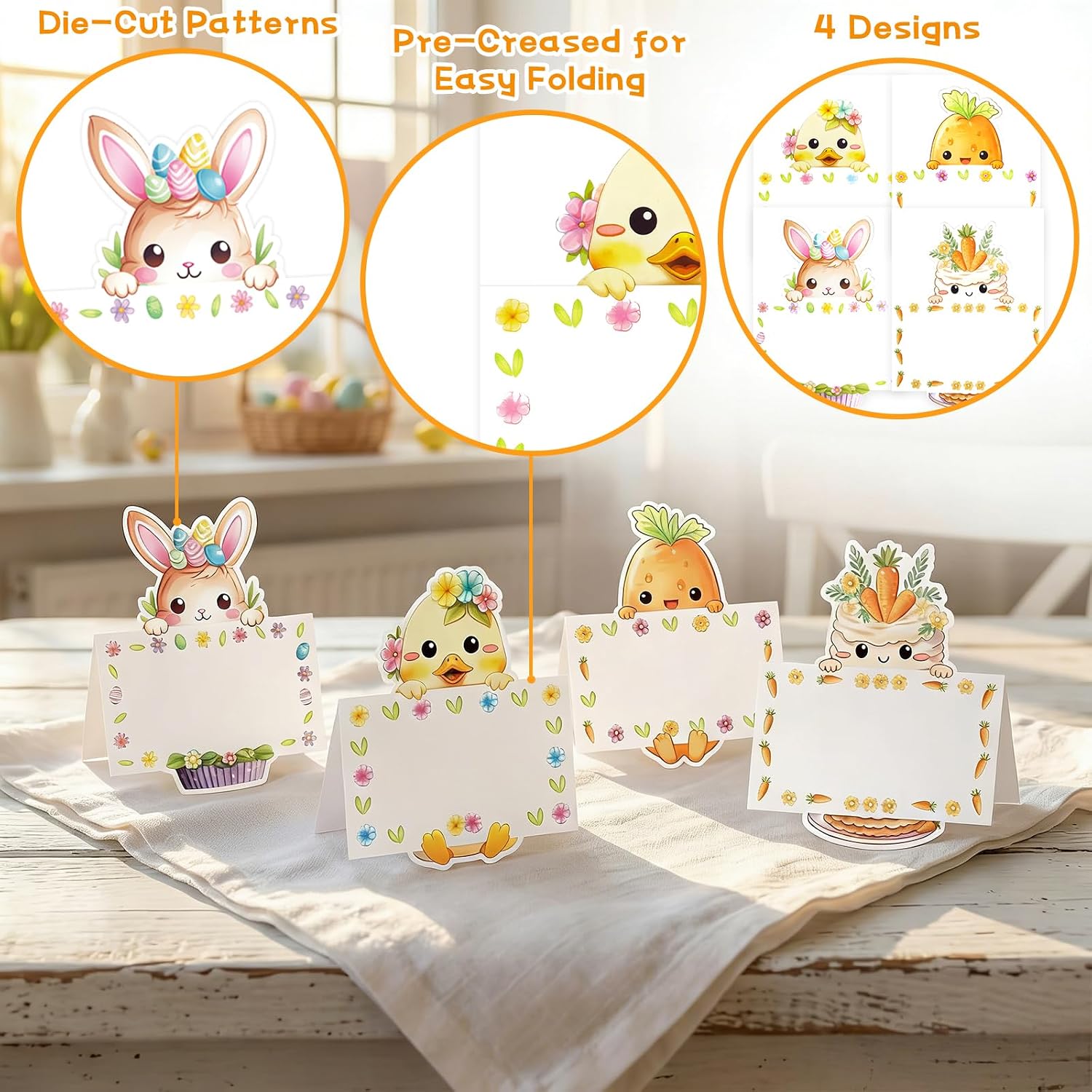 Fancy Land Easter Place Cards Cute Bunny Chick Carrot Cake Tent Cards for Spring Wedding Party Dinner Decoration Table Setting Supplies 24Pcs