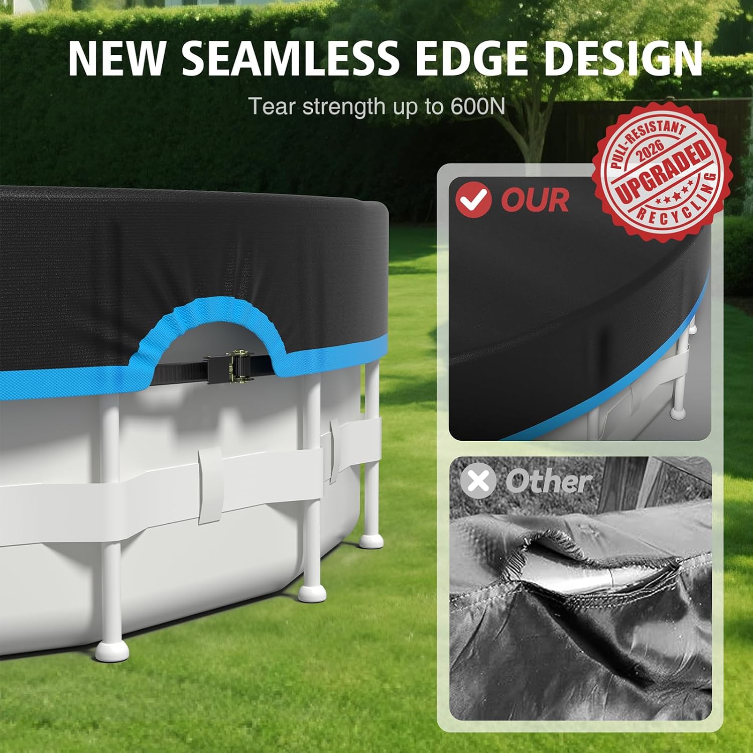 18ft Above Ground Pool Cover with Ratchet Tie Downs, 420D Oxford Fabric for All Season Use - Tear Resistant, UV & Dust Proof