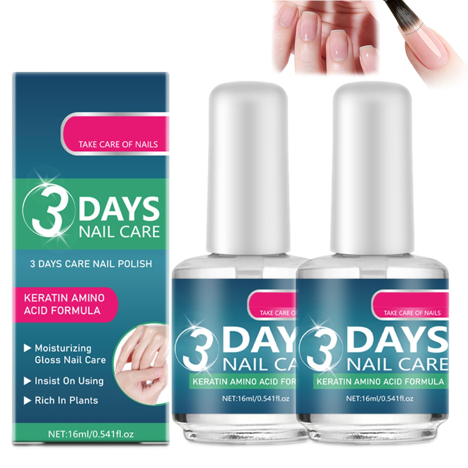 Cura delle unghie in 3 giorni, siero fortificante alla cheratina e agli aminoacidi per unghie fragili e danneggiate, siero di crescita da 16 ml e smalto trasparente per una manicure forte e morbida (2