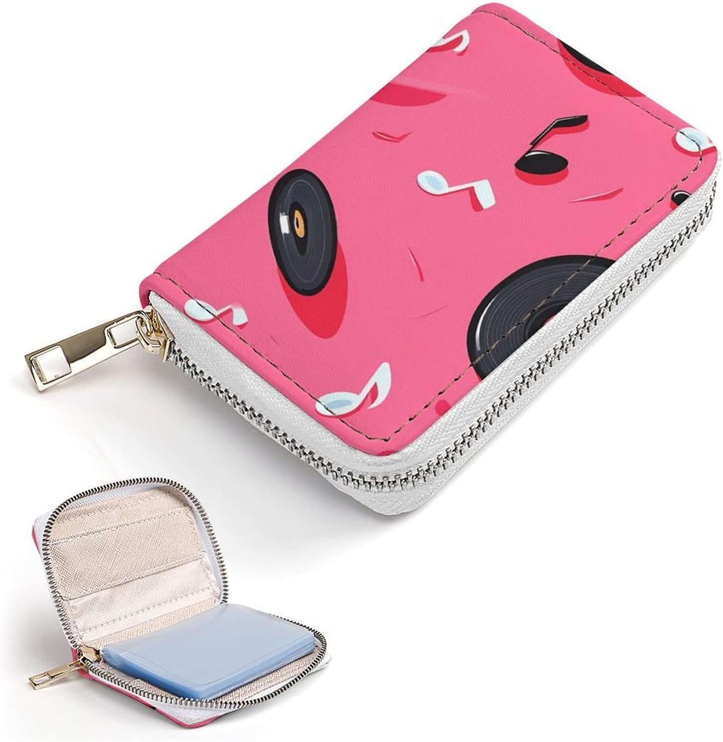 Vinyl Records Musical Notes 80s Small Business Credit Card Holder Wallet with 20 Card Slots Case Coin Purse Pouch