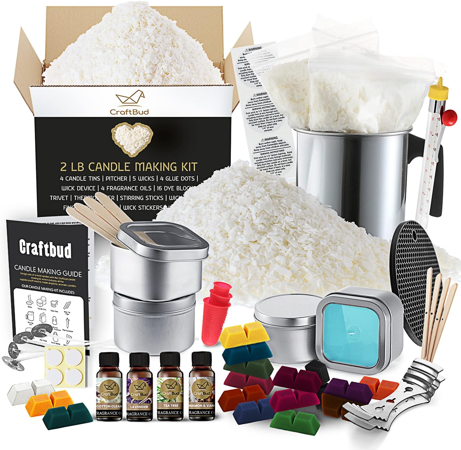 CraftBud Soy Candle Making Kit - 56 Pieces - Complete Candle Maker Kit - 16 Colors - Adults & Beginners