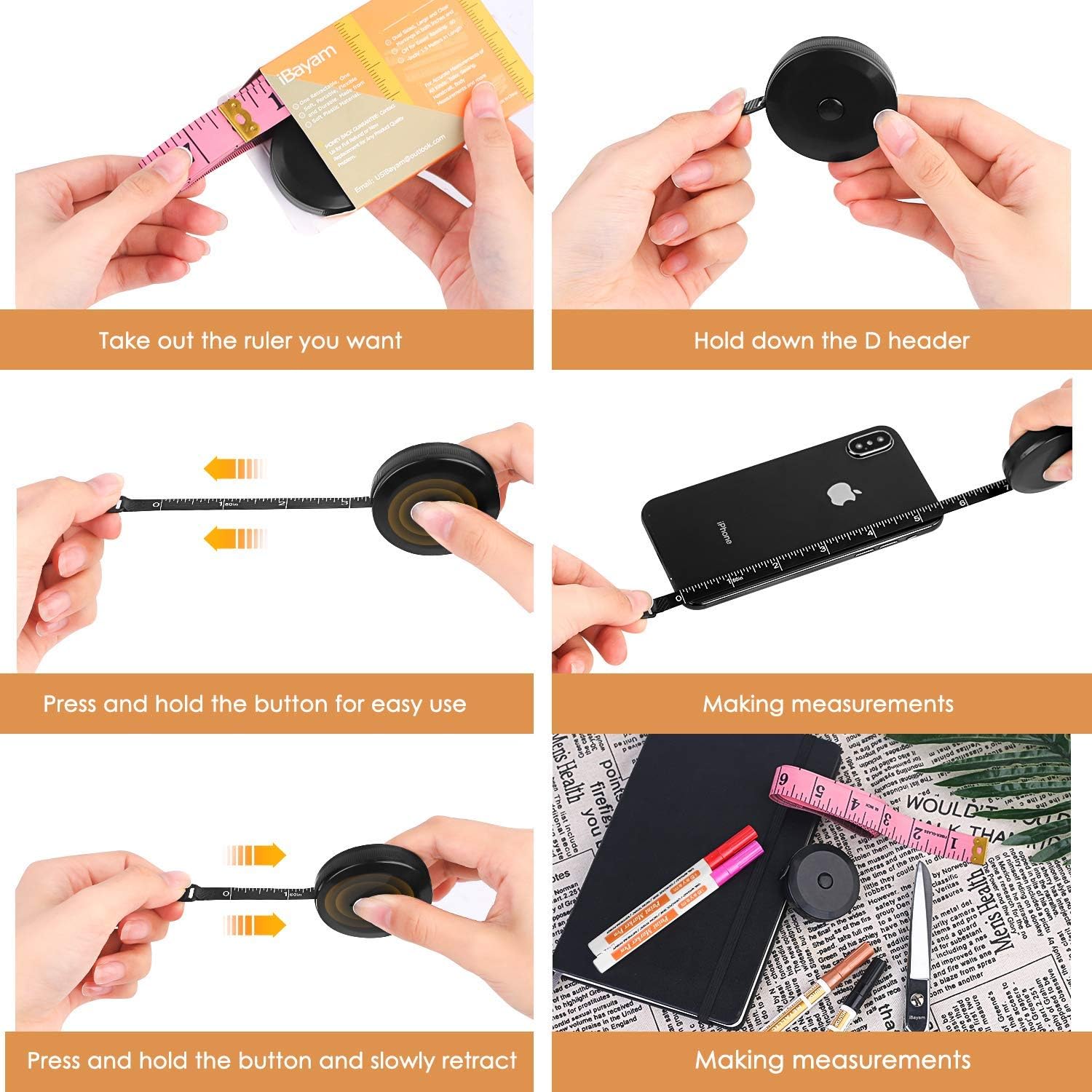 White & Pink Soft Multipurpose measuring tape & 2 Pack Black Retractable Tape Measure Body Measuring Tape Set, 60-Inch Tape Measure Body Measuring Tape Set, Dual Sided