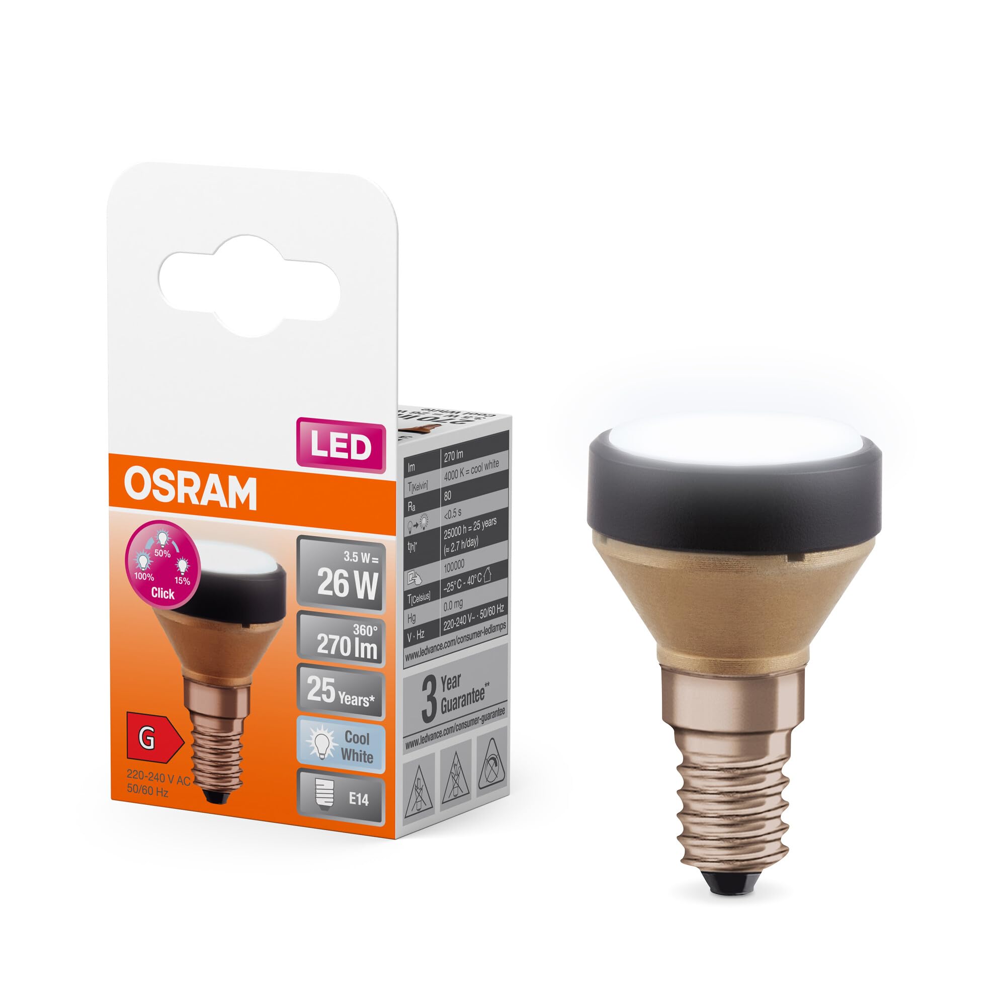 Osram Flat Lamp, ultra-kompakte und flache LED Lampe mit E27 Sockel, ersetzt herkömmliche 26W Glühbirnen, kaltweiß (4000K), sparsam mit 3.5W Verbrauch, 3-stufig dimmbar per Wandschalter, 6er-Pack