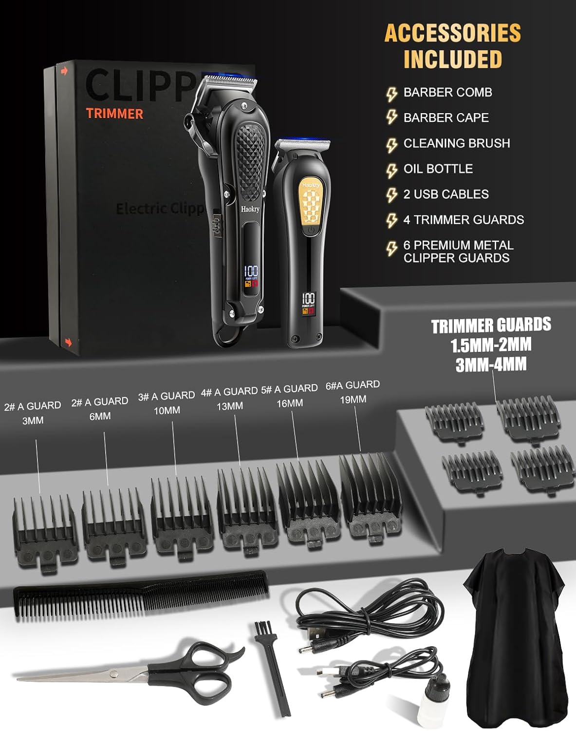 Hair Clippers & Trimmer for Men,Professional Barber Clippers and Trimmers Set,Mens Cordless Hair Clipper for Barbers Haircut Kit,Beard Trimmer,Rechargeable Electric Shaver - Image 4