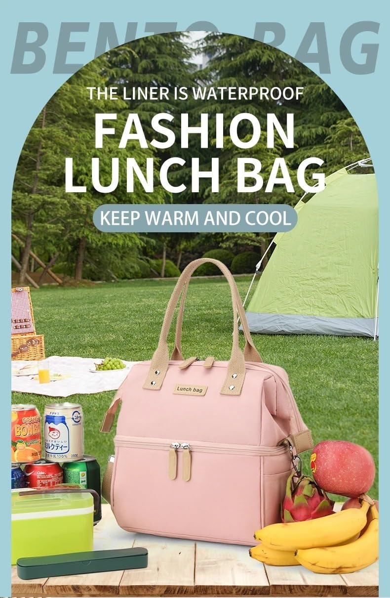 ZUC Multifunzionale doppio strato Tote Cooler Lunch Bag impermeabile grande capacità viaggio picnic Lunch box con tracolla (R)