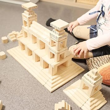 Solid Wooden building blocks for toddlers - kids blocks to spark creativity, imagination. 130 building blocks each wood block is made out natural Linden with hands. Invest in your children age 3-7