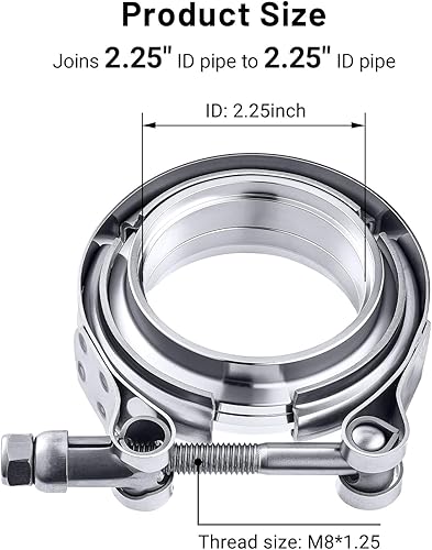 Miniatura 2 de EVIL ENERGY Abrazadera de banda en V de 2.25 pulgadas con brida macho hembra de acero inoxidable 2 piezas