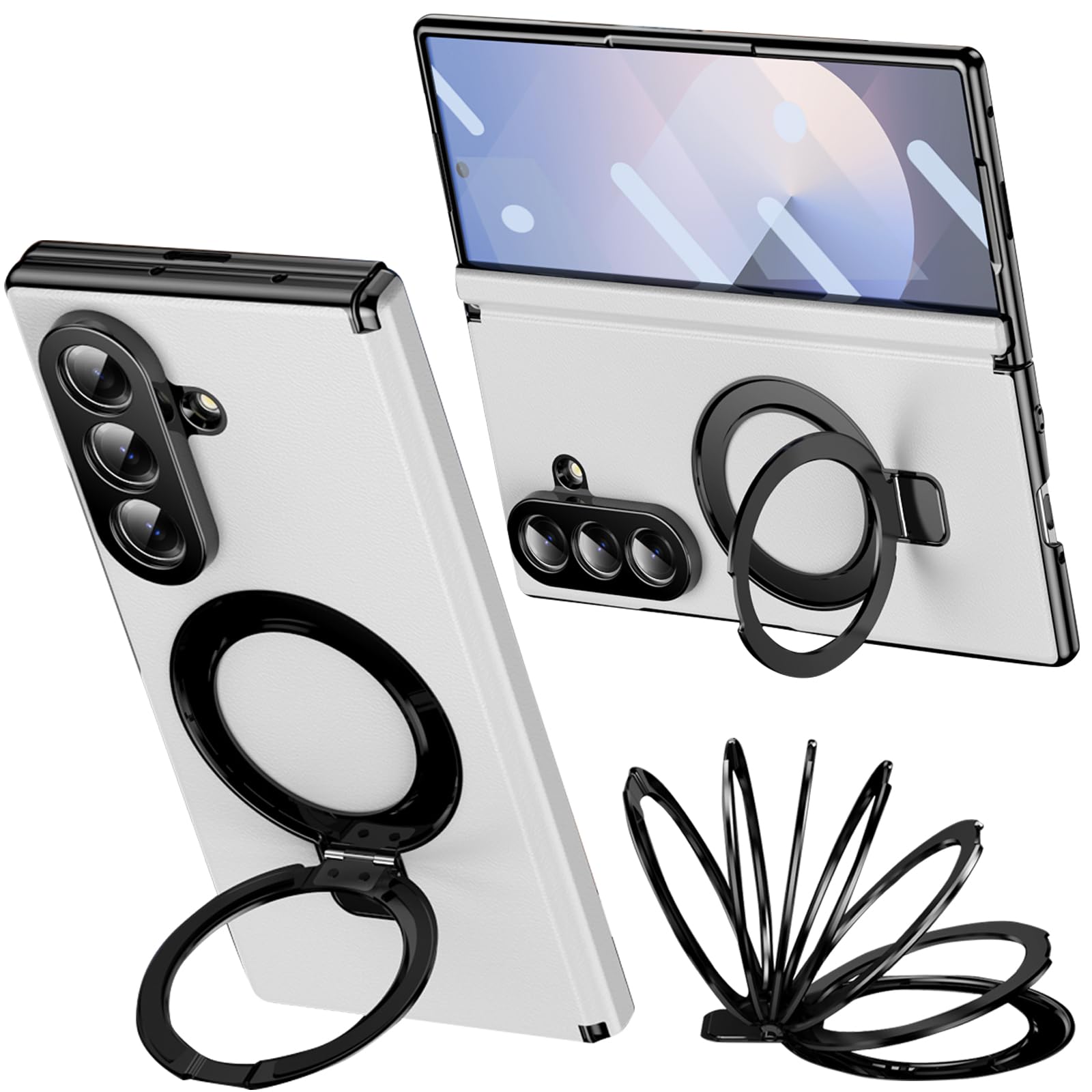 Coque Samsung Z Fold7 premium avec charnière protégée et anneau blanc