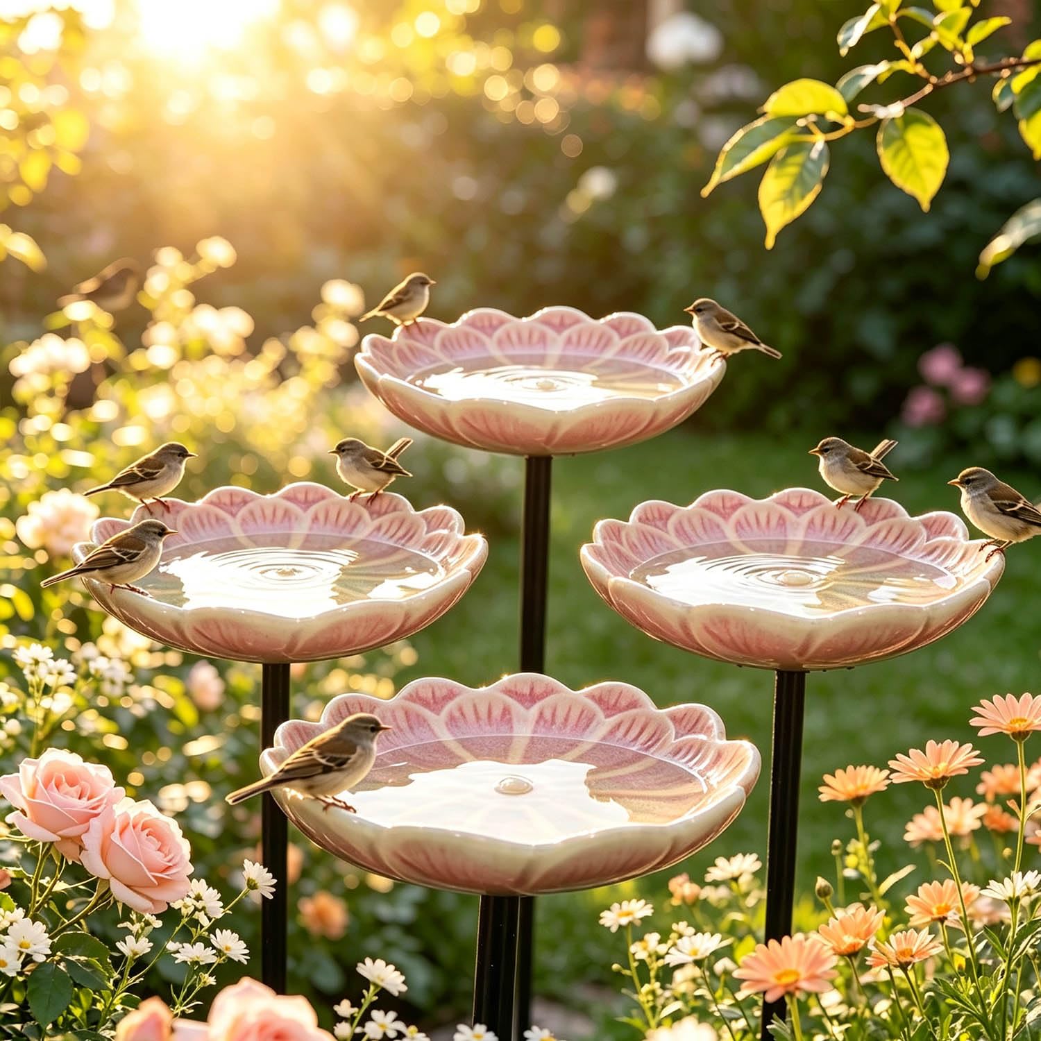 8/11cm Vogeltränke Blume Keramik (3*11cm Rosa)