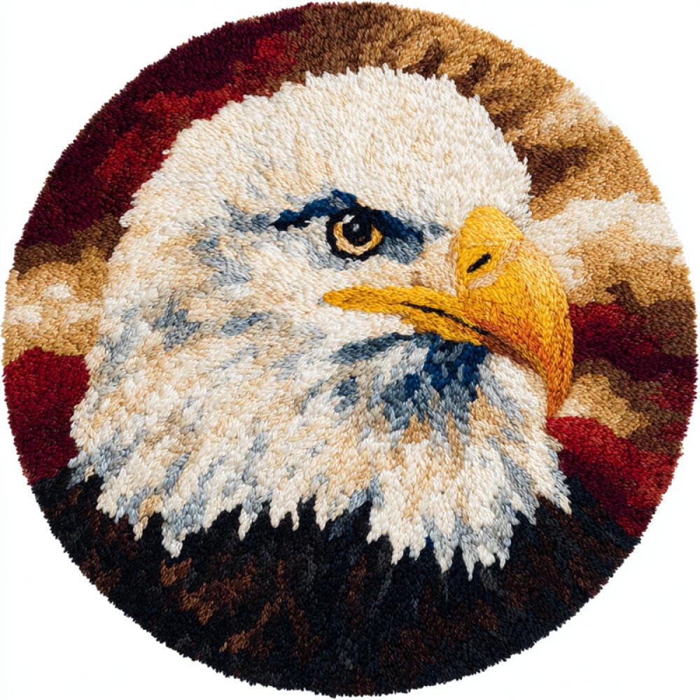 Kitquiver Animal Latch Hook Kit Rug Eagle Portrait DIY for Kids and Adults Gift for Family Friends Needlework Crafts Cute Gifts 50x50cm