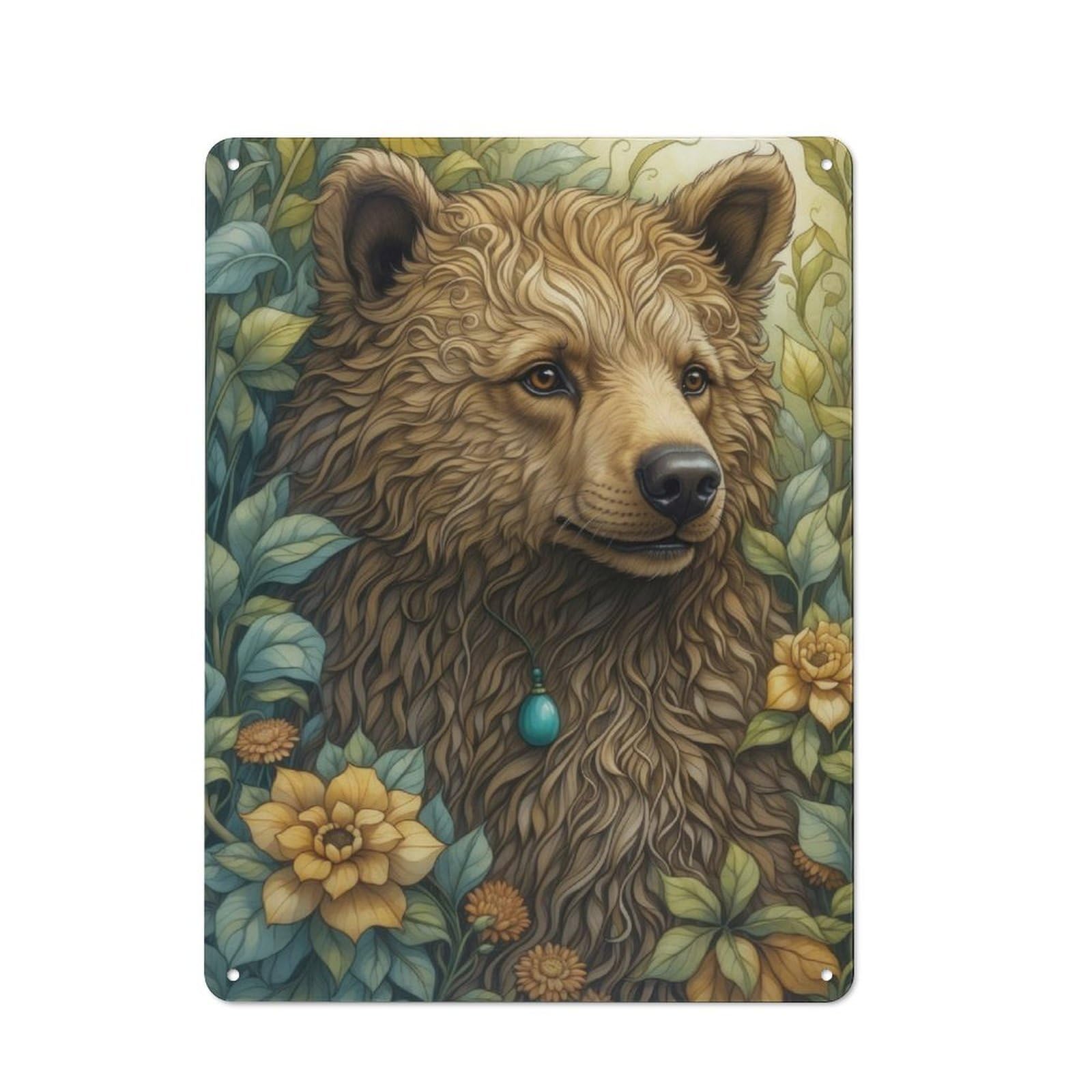 Junmoney Whimsical Brown Bear Rustic Tin Wall Plaque 40X30cm For Studio Or Craft Room, For Garage, Workshop And Man Cave Decoration