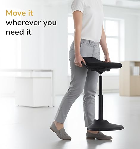 Miniatura 6 de Mount-It! Taburete ergonómico de pie, silla inclinada de altura ajustable para escritorio de pie, asiento activo inclinado de 360°, cojín de espuma