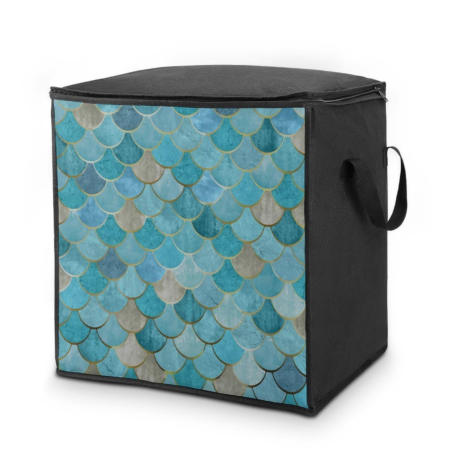 Lyfthologen 70L Storage Bags, Gold Mermaid Scale Storage Box with Lid Zipper And Handles, Clothes Bags for Quilt, Blankets, Bedding