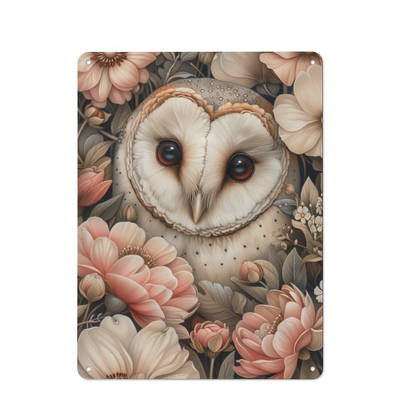 Junmoney Whimsical Owl With Flowers Metal Sign 40X30cm With For Home Bar Wall, Rustic Decor, For Vintage Wall Decor Fans, For Themed Room Decoration