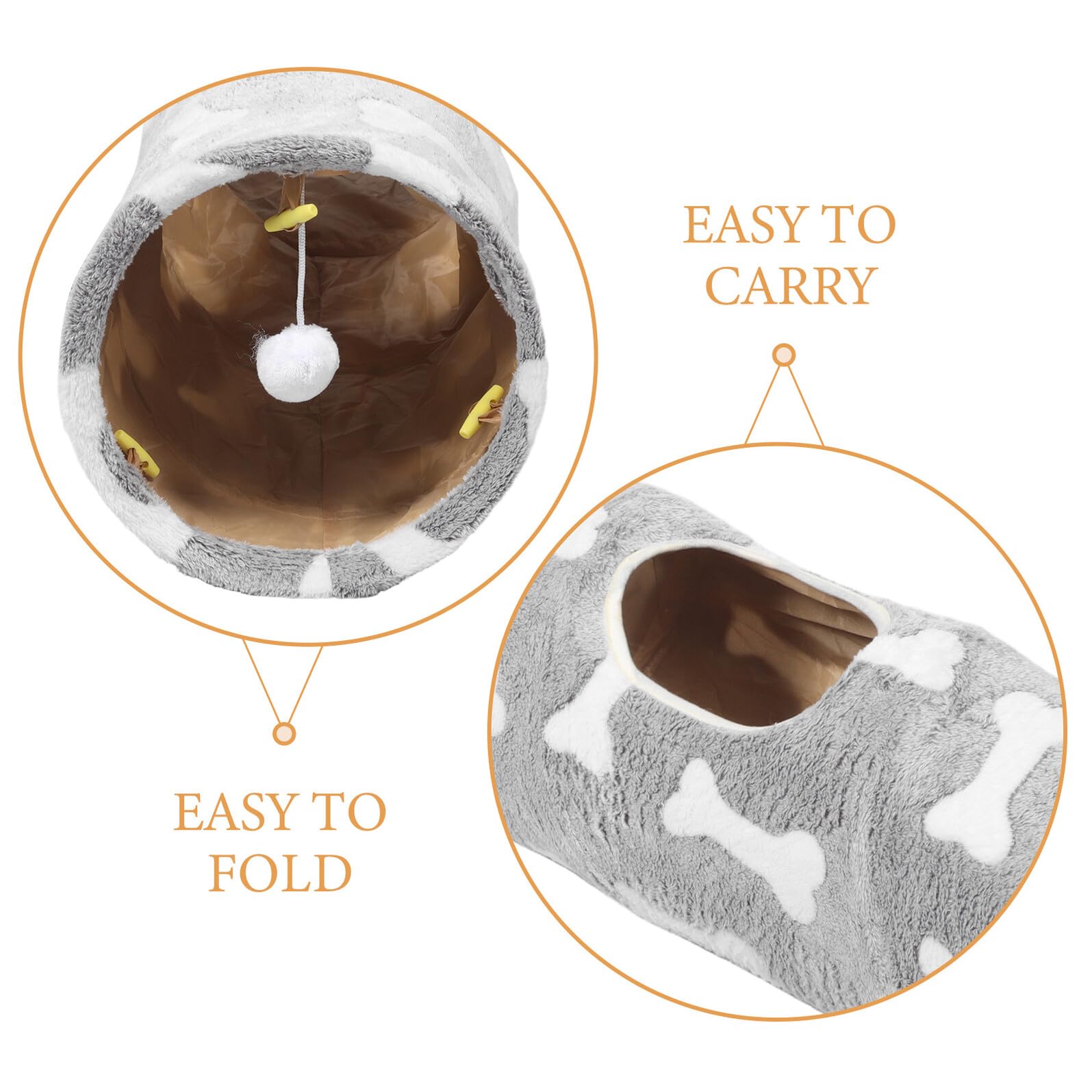 Gatuida Tunnel Pliable pour Chat Intérieur à Motif Os avec 2 Trous et Balle en Peluche Tunnel de Jeu Sonore pour Chatons Favorisant L’activité Physique Sommeil des Chats