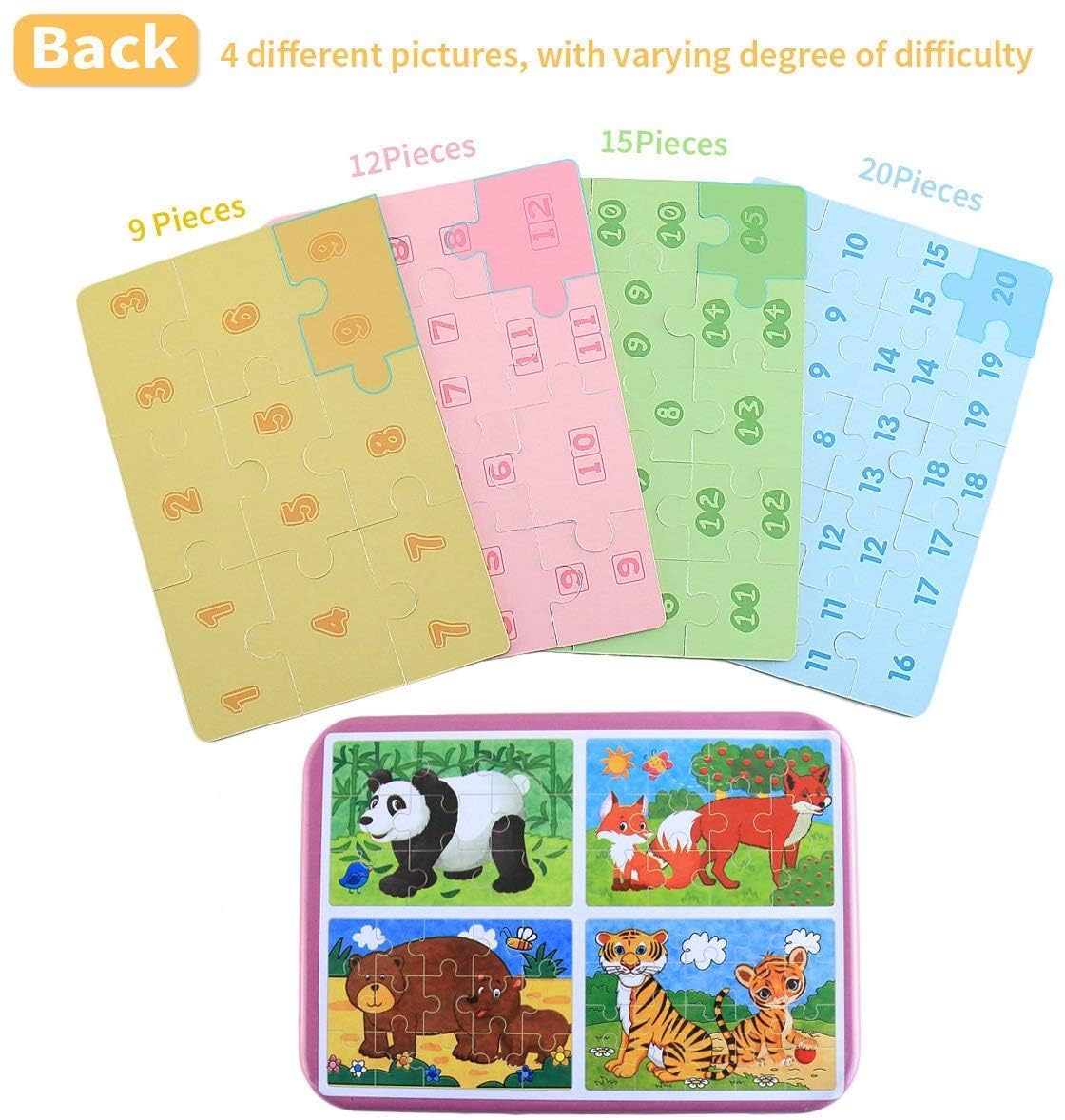 BBLIKE Giocattolo puzzle in legno per bambini, 4 diversi livelli di difficoltà, 9 pezzi, 12 pezzi, 15 pezzi, 20 pezzi, giocattolo educativo perfetto per ragazzi e ragazze di 2 anni + (Panda)