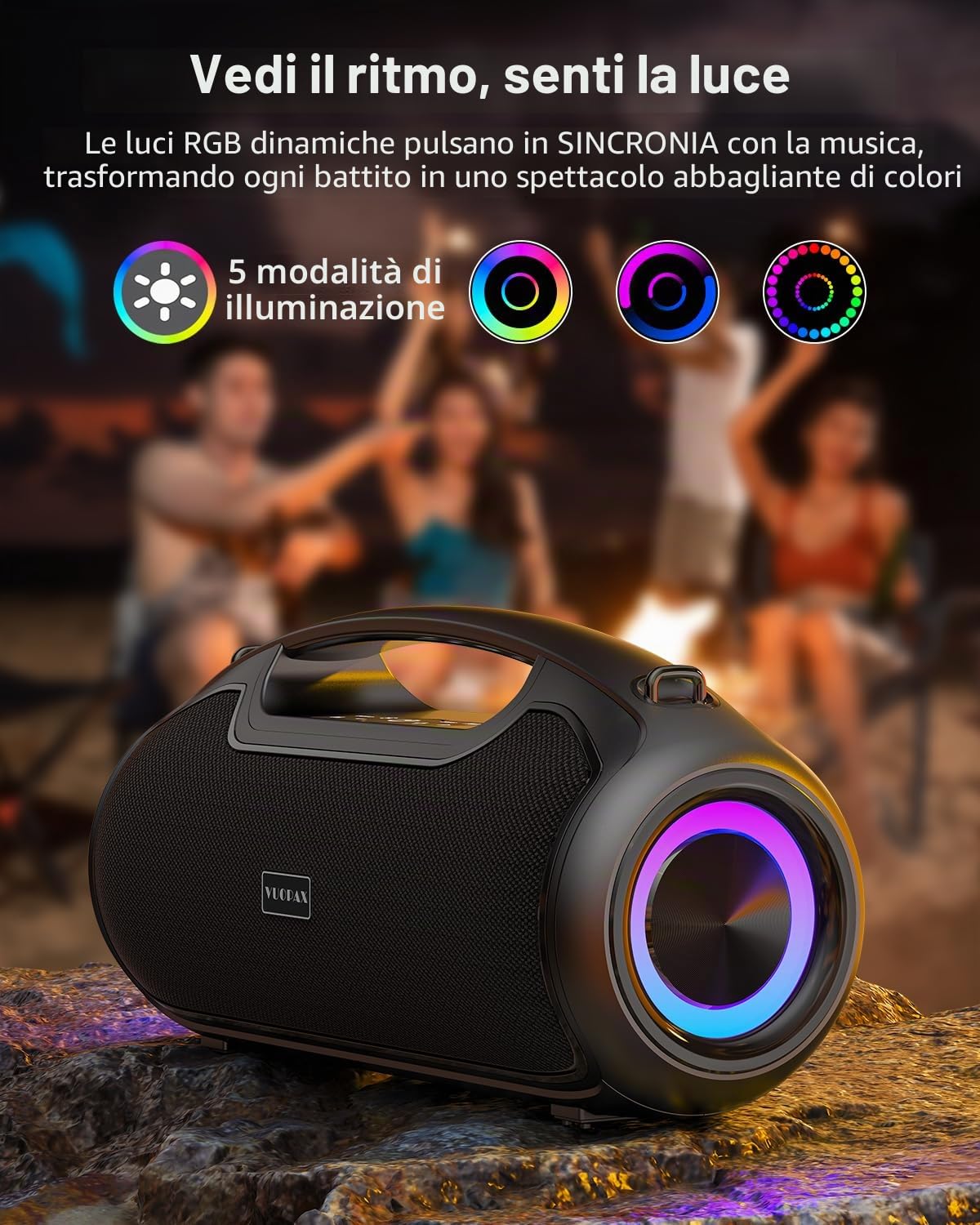 Cassa Bluetooth Portatile, (200W MAX) 120W Potente Altoparlante Wireless, IP65 Impermeabile Bluetooth Speaker, Bassi Profoni/DSP/Bluetooth 5.3 / TF/USB, Ideale per Feste, Esterno, Famiglia, Regalo