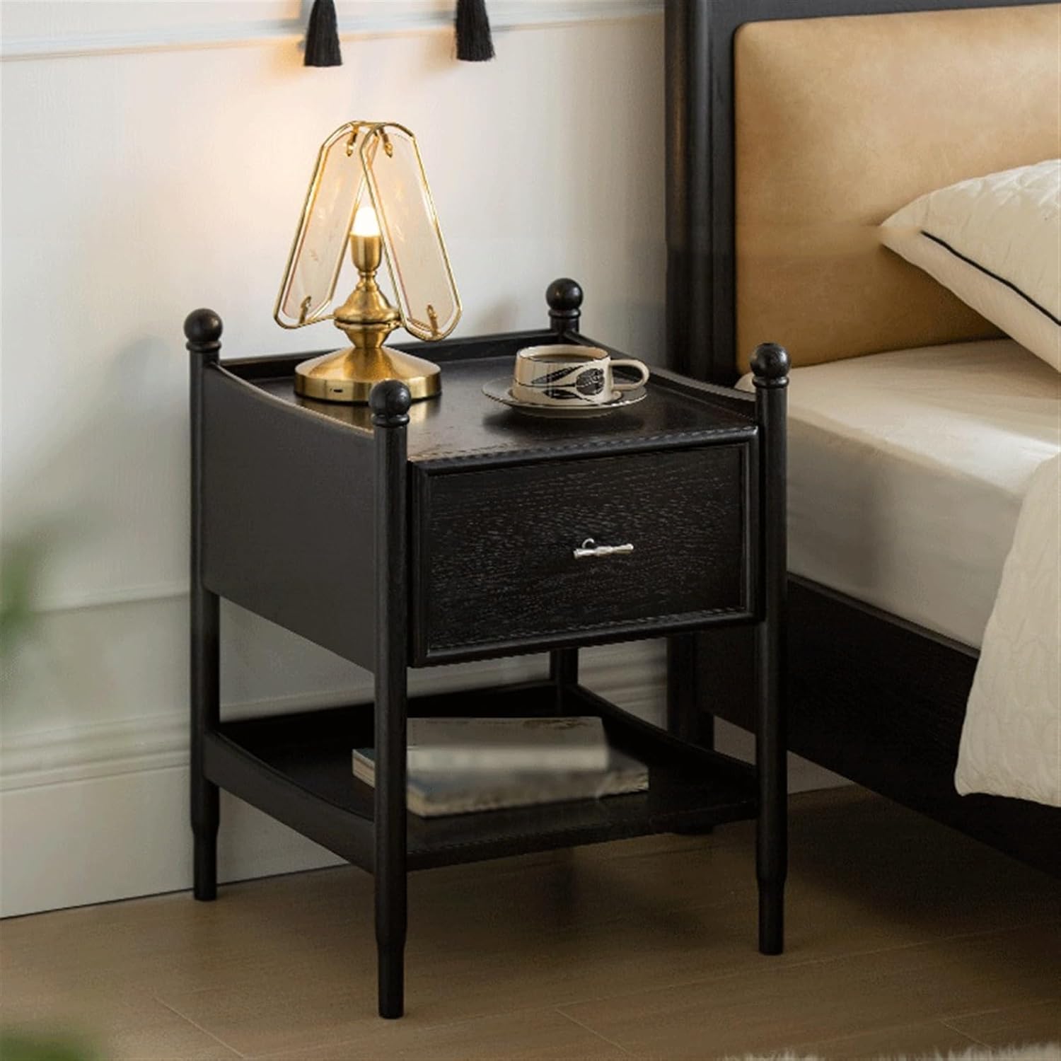 引き出し2つ付きナイトスタンド、狭いナイトスタンド、収納引き出し
