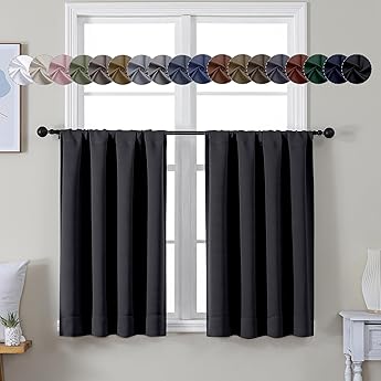 RYB HOME Small Curtains Blackout - Privacy Energy Efficiency Mini Curtains for Kids Bedroom RV Camper Windows Trailer Bathroom Kitchen Cabinet Window Tiers, W 29 x L 36, Greyish Purple, 2 Panels