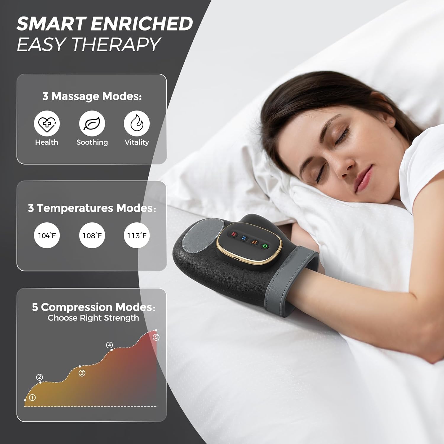 WUX Hand Massager with Heat Compression Relief, 3 Massage 4 Temperatures 5 Compression Models Therapy Glove, Arthritis & Wrist Carpal Tunnel Muscles Pressure Point Therapy, Ideal Gifts for Women/Men - Image 3