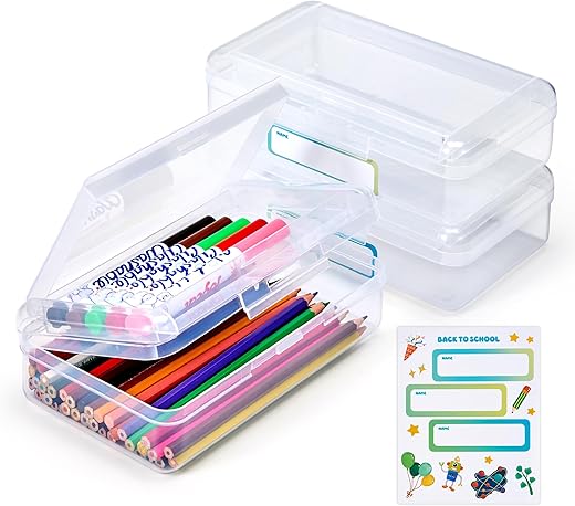 GAMENOTE Plastic Pencil Case Box with Lid Snap Closure, Large Capacity School Supplies Storage Organizer Box for Kids (1)