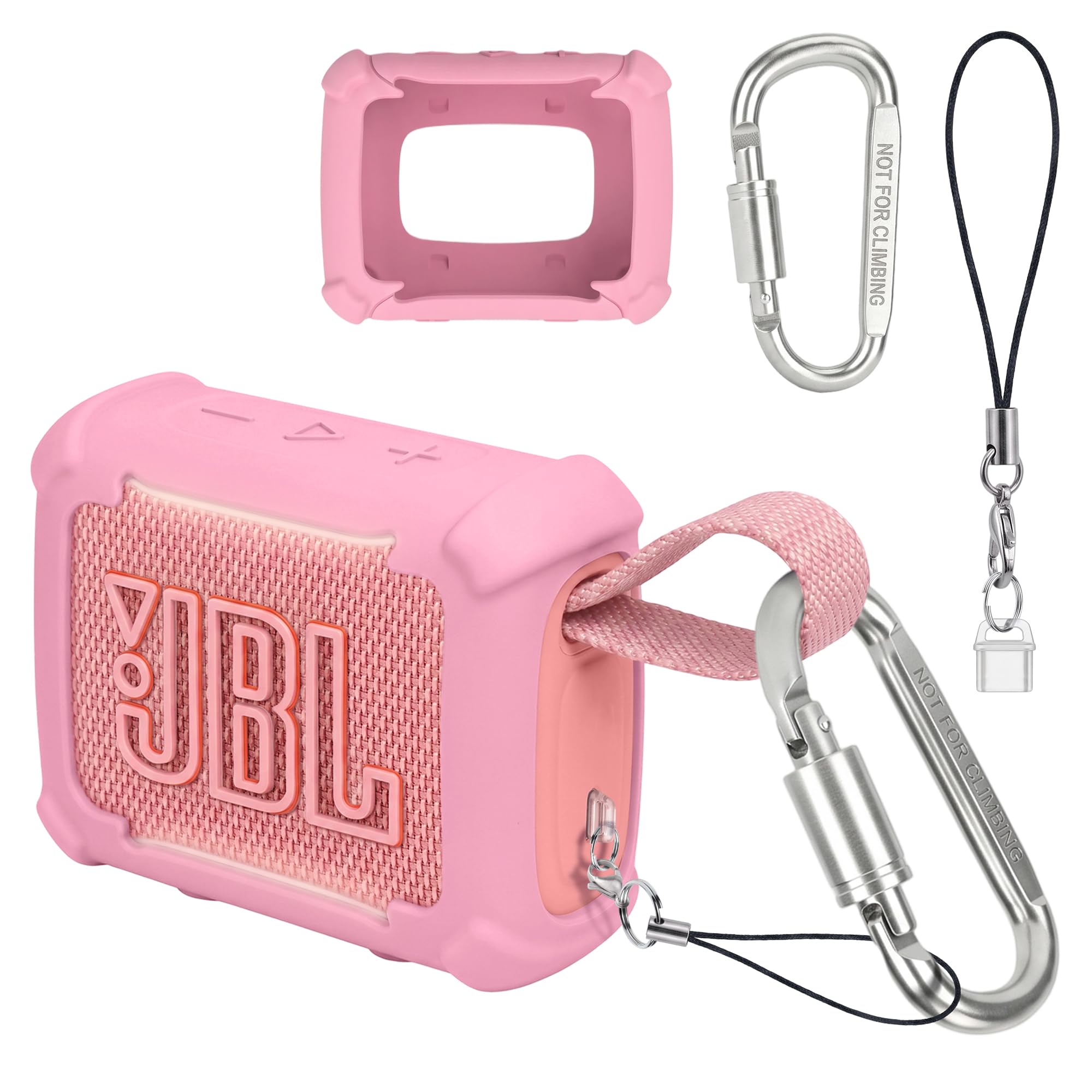 NEWZEROL Funda De Silicona Para JBL Go 5 – 4 Esquinas Antigolpes Con Mosquetón Y Tapón Antipolvo, Protección Anticaídas Y Antirrayaduras (Negro)