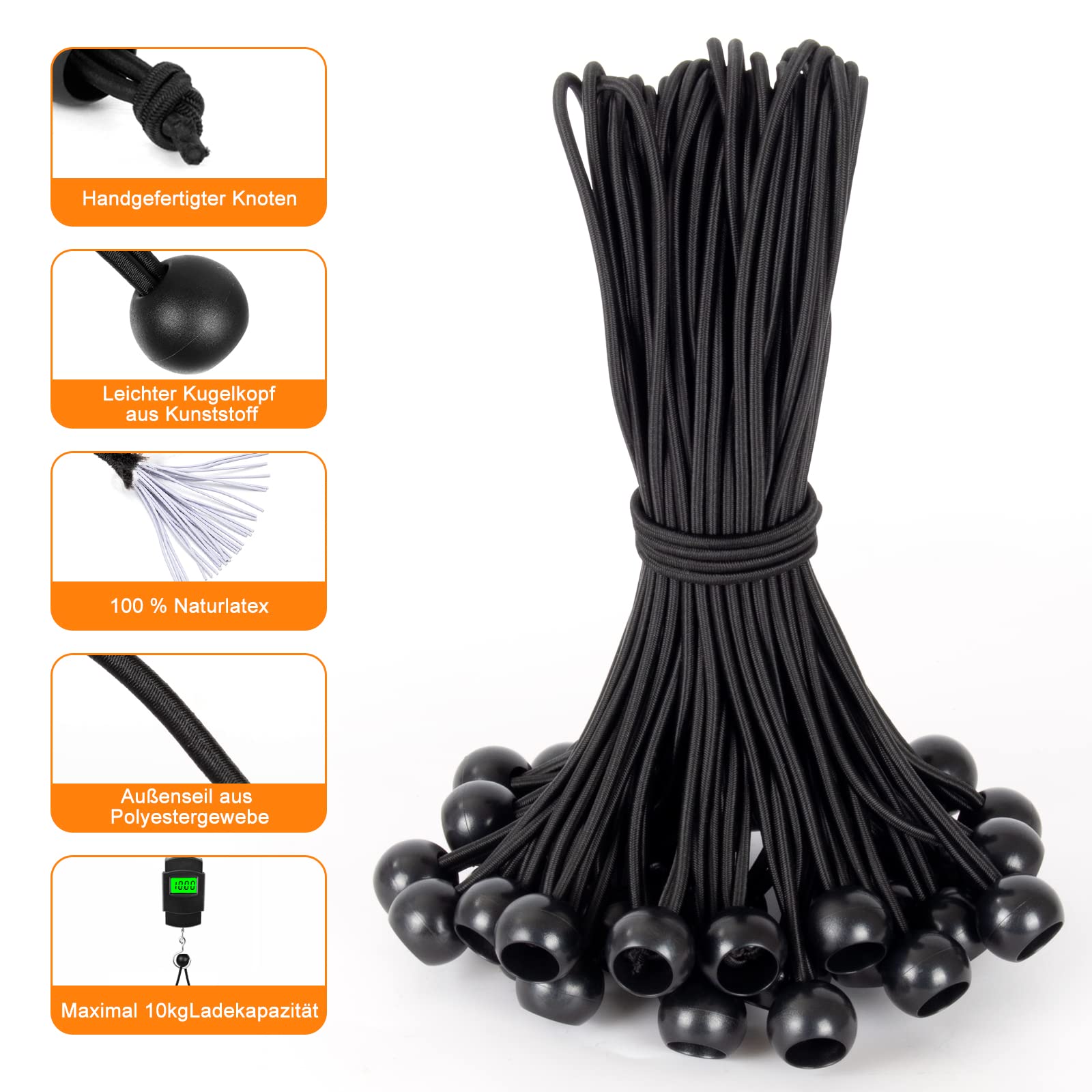 Tendeur Elastique, Bache Tendeur, 50 Pièces Blanc En Caoutchouc Avec Boule Plastique, Corde Elastique Pour Tentes, Bâches, Camping