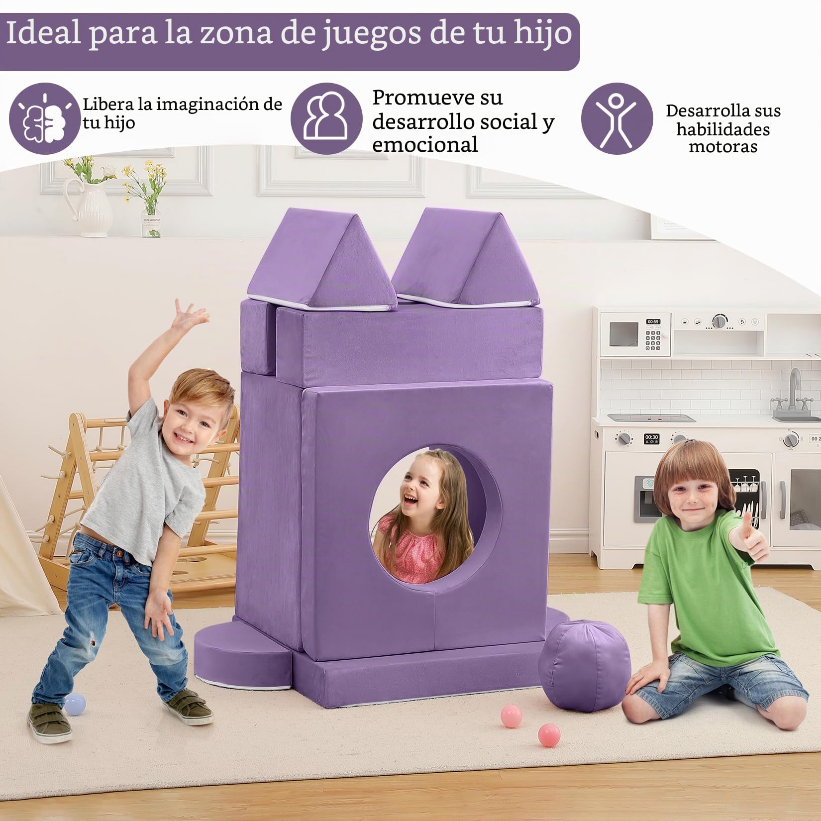 Garvee Sofá Modular De 12 Piezas para Niños: Sofá Seccional DIY para Sala De Juegos, Dormitorio y Guardería. Espuma Suave, Plegable, Funda Extraíble, Muebles Creativos para Niños y Niñas, Púrpura.