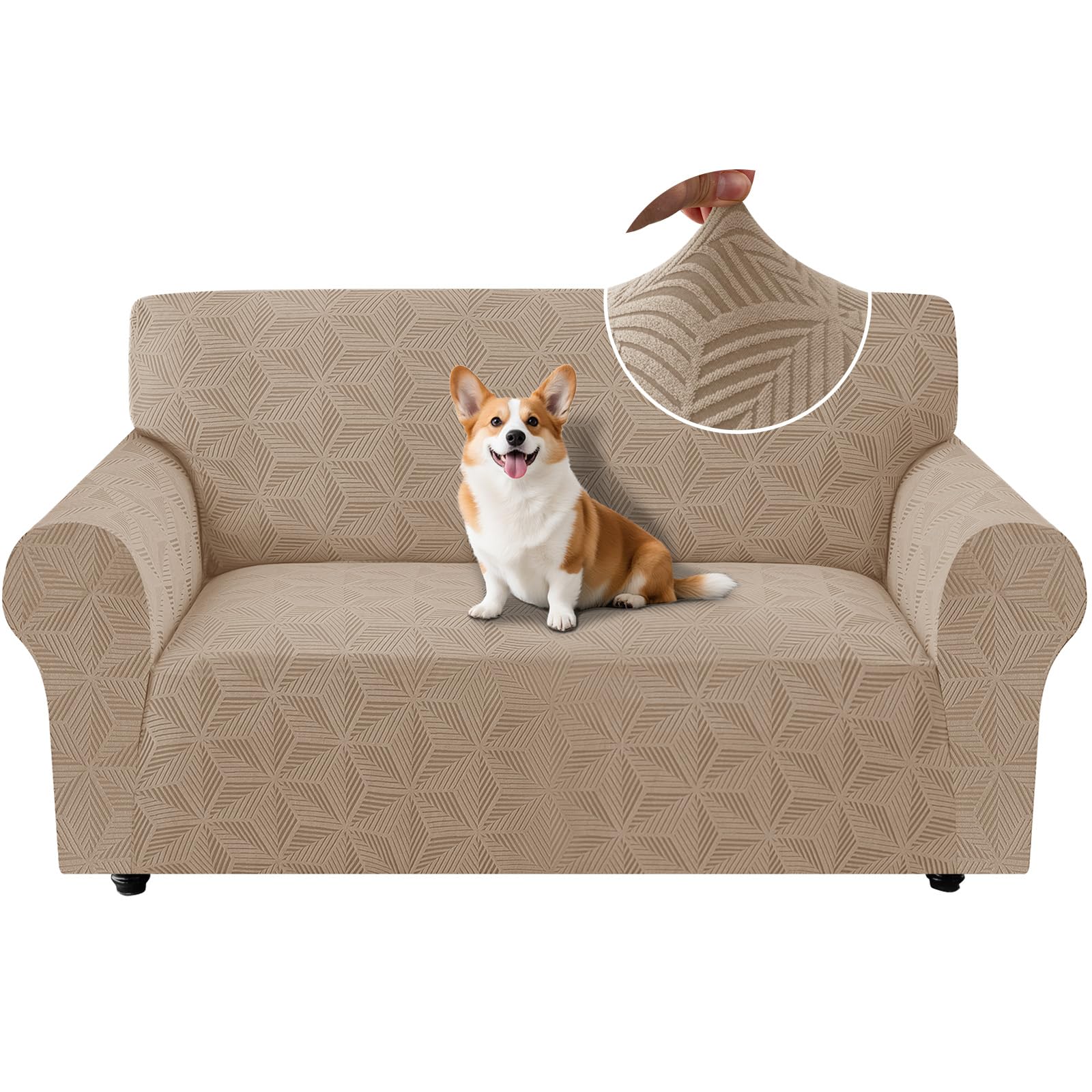 Ystyle Elástica Funda Sofa 2 Plazas, Universal Fundas De Sofa con Reposabrazos, Couch Cover Antiarañazos Antideslizante, Protector Sofa Antimanchas Ajustables, Anti Perros Gatos Caqui
