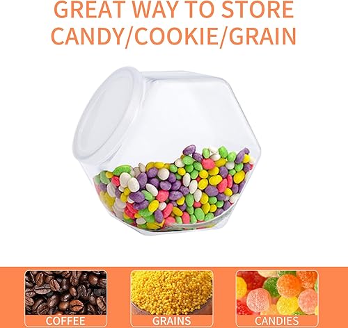 Miniatura 3 de CAGSIG Tarros de caramelo con tapas, paquete de 4 tarros de plástico para dulces con tapa, tarros hexagonales para galletas, recipientes
