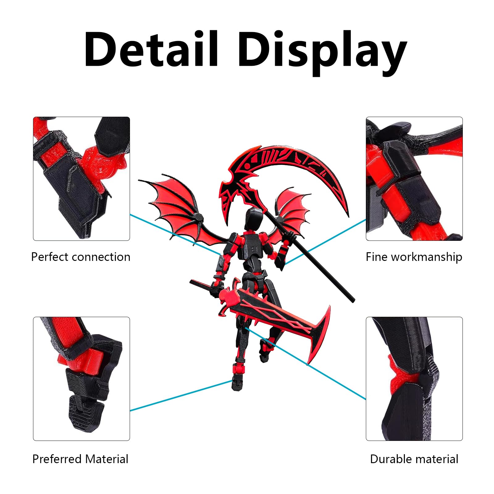 TOGETDREAM 2 Stück T13 Action Figure 3D Printed Multi-Jointed Movable Lucky 13 Roboter-Actionfigur Full Articulation for Stop Motion Animation für Spieler die Spielzeug mögen (Rot & Weiß
