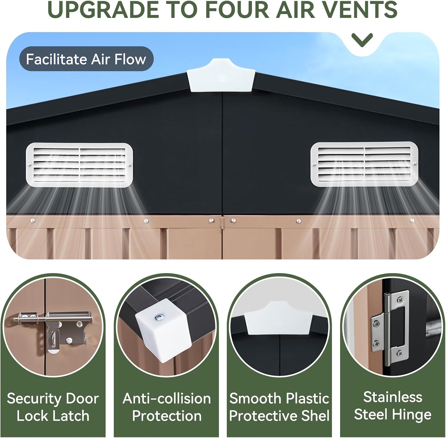 Aoxun Shed Air Vents and Security Features