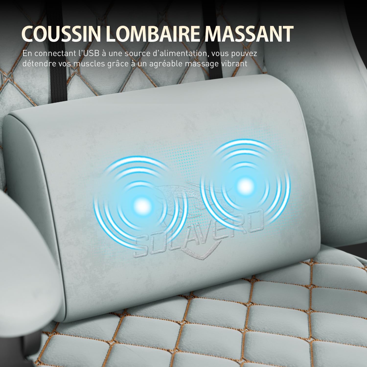 SOLAVERO Chaise Gaming en Tissu Suédine, Fauteuil Gamer Ergonomique avec Support Lombaire Massante, Siège de Bureau avec Repose-Pieds Télescopique, Charge 150kg, Bleu Clair
