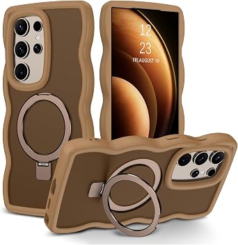 for Samsung Galaxy S24 Ultra Case with Invisible Kickstand [Compatible with MagSafe] [Military Grade Protective] [Curly Wave Edge] Wave Frame Curly Shape Cover Samsung S24 Ultra, Desert Titanium