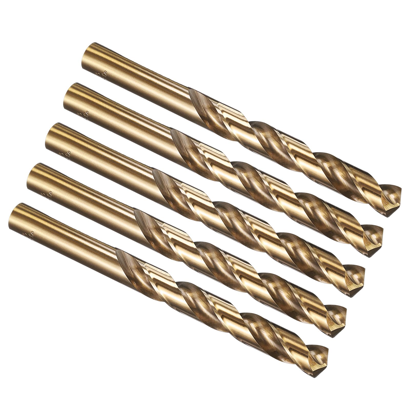 PATIKIL 12mm Drill Bit, M35 Cobalt 5% High-Speed Steel Jobber Straight Shank 135° Gold Finish for Stainless Steel Hard Metal - 5 Pack