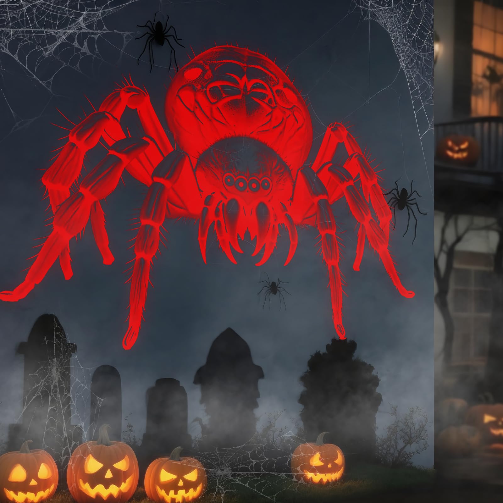 Halloween Deko Outdoor Innen,3D Dynamische Halloween Projektor, Wasserdicht LED Projektionslampe mit Roter Spinne für Wand Friedhof Fenster Garten Hof Party Deko Projector Light