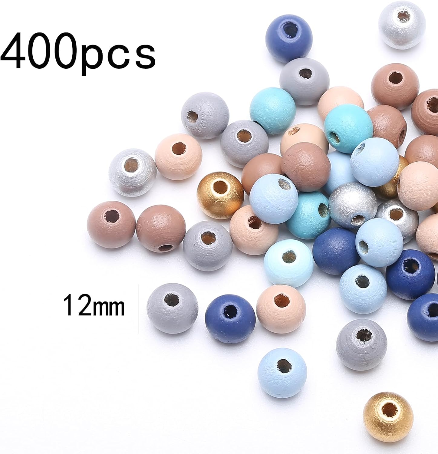 DAHI 400pcs Colorful Wooden Beads 12mm Wood Bead Round Blue Wooden Beads Assorted Color Natural Wooden Bead for DIY Jewelry Making（12mm） - Image 2