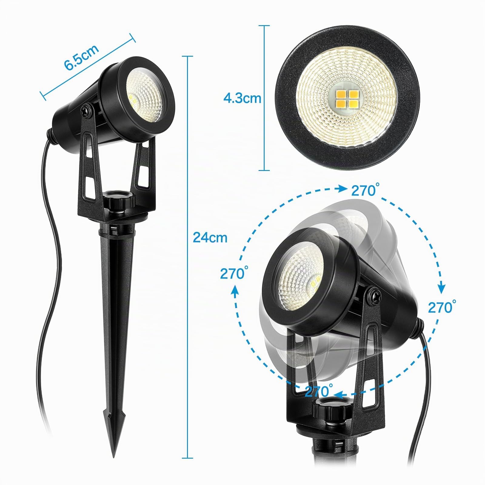 Illuminazione da Giardino 20 Metri 6 in 1, Faretti LED da Esterno 3000K Bianco Caldo, 12V IP65 Impermeabili, Lampade da Terra con Spina, Ideali per Percorsi, Terrazze, Alberi, Prati e Feste
