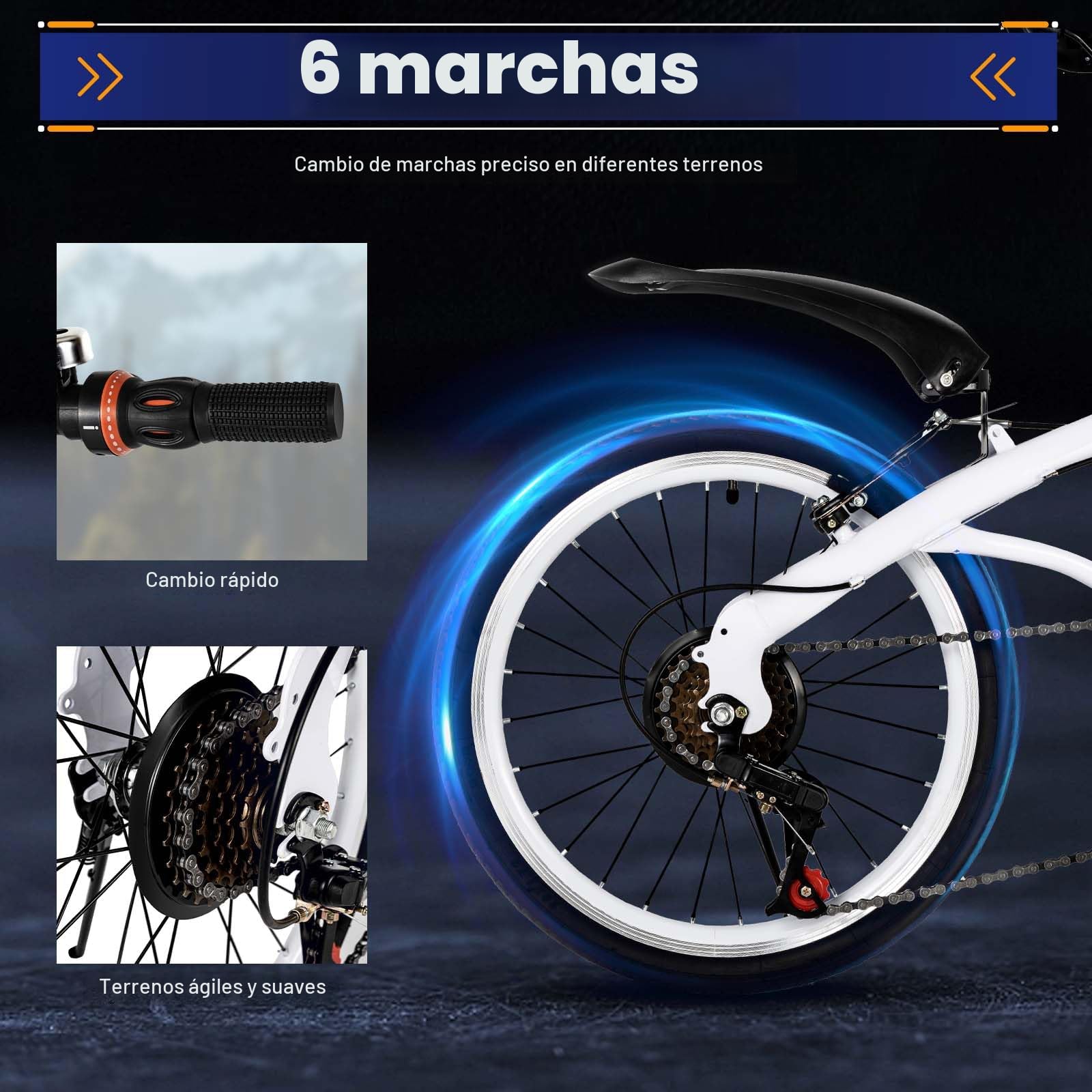 bicicleta plegable de 20 pulgadas, 6 marchas, para mujer, hombre y niños, ideal para deportes al aire libre, ciclismo y camping, color blanco