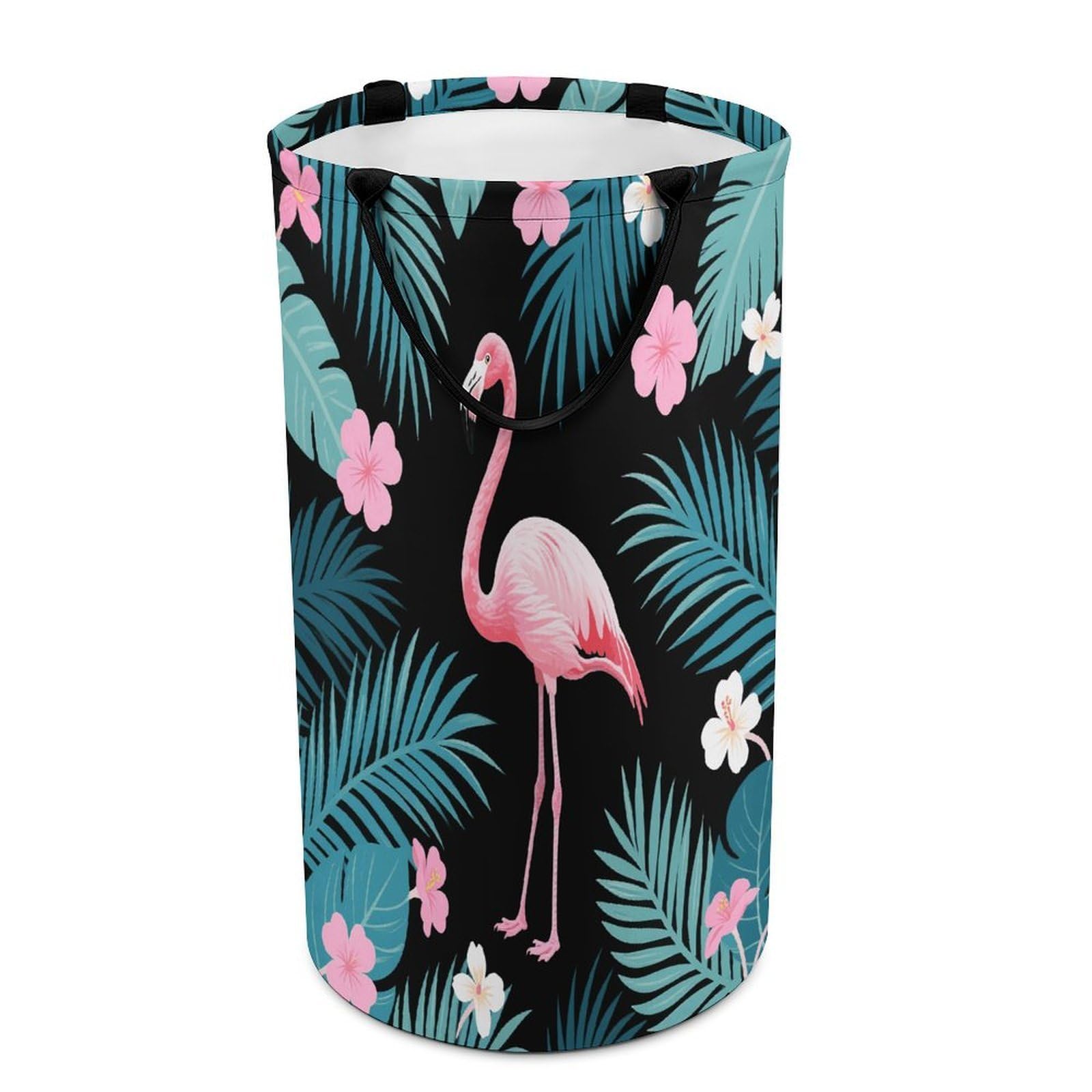 Tropical Leaves Flamingo And Flowers Laundry Basket with Handles Large Collapsible Laundry Bag Freestanding Waterproof Clothes Hamper Decor Storage of Dirty Clothe for Family Bathroom 86L
