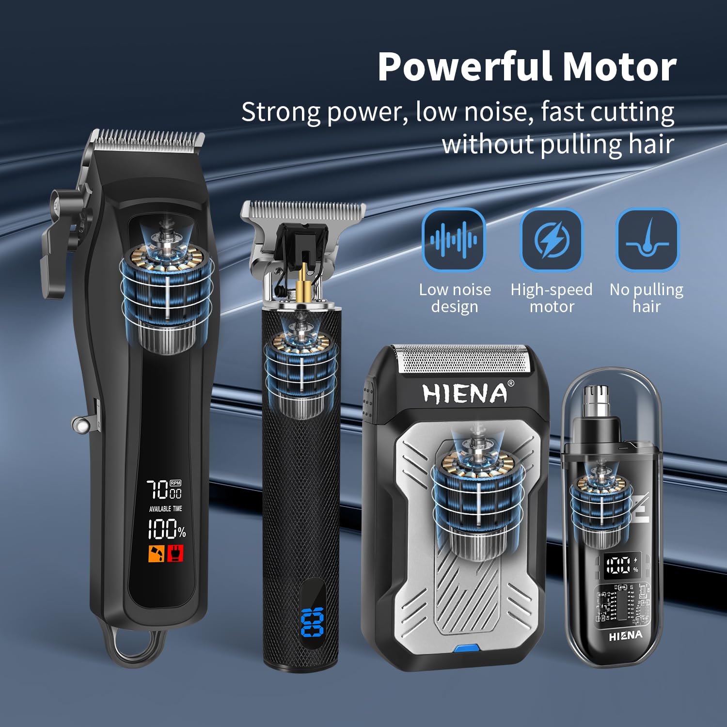 HIENA PRO Professional Hair Clippers Men, Complete Barber Kit, Cordless Hair Clippers, Beard Trimmer - Image 3