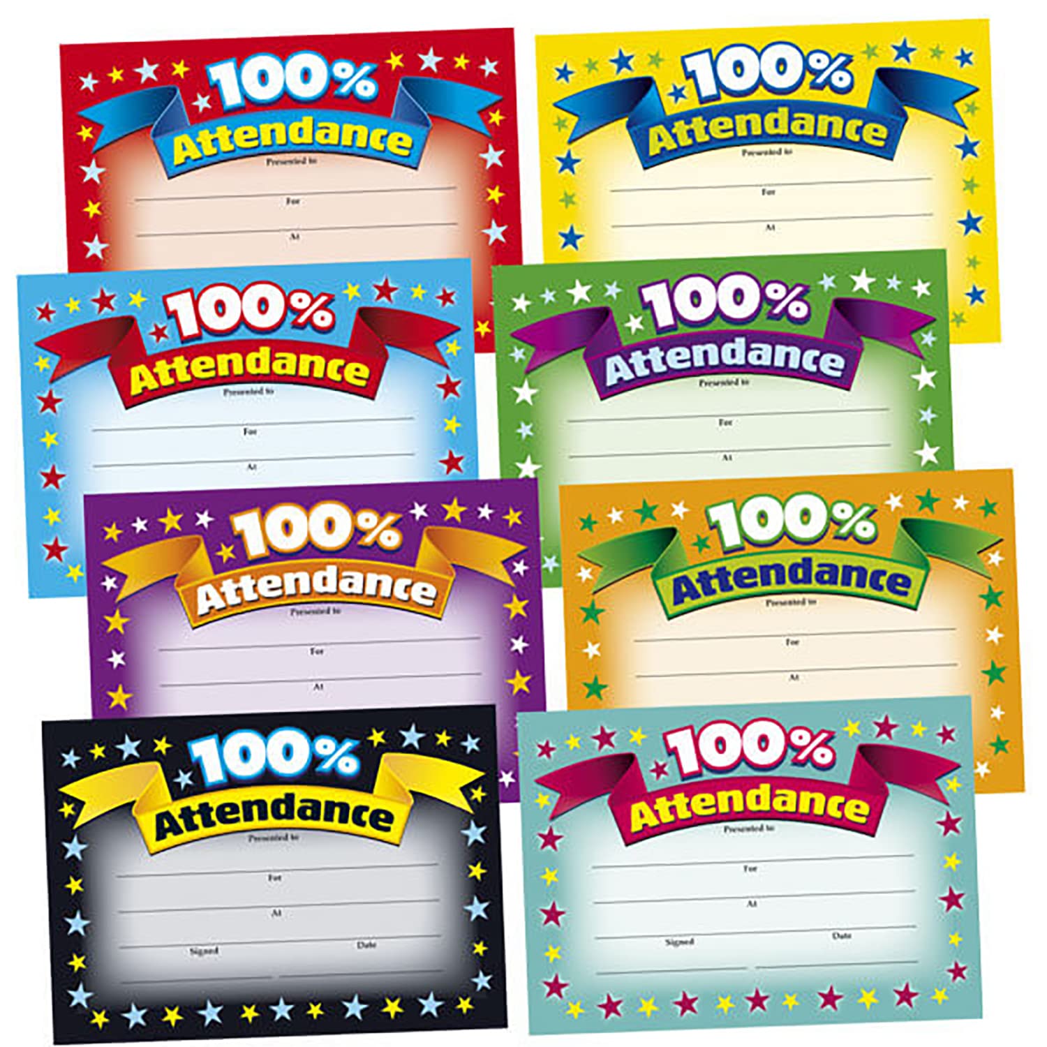 48 100% Attendance Award Motivational Childrens Pupils School Praise Reward Certificates Megamix A5 Brainwaves Primary Teaching Services
