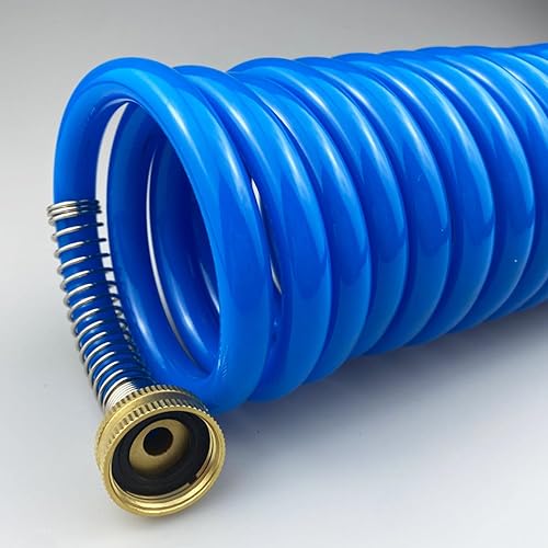Miniatura 4 de Darnassus Manguera de bobina de poliuretano resistente, manguera de jardín autoenrollable con accesorios de latón macizo, retráctil, resistente a la