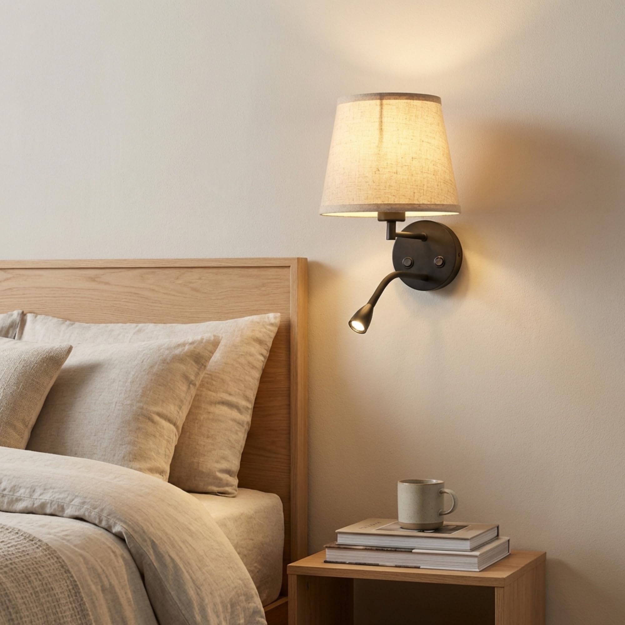 BarcelonaLED Applique murale LED E27 avec spot de lecture orientable 3 W Écran textile Interrupteur pour chambre, tête de lit, salon