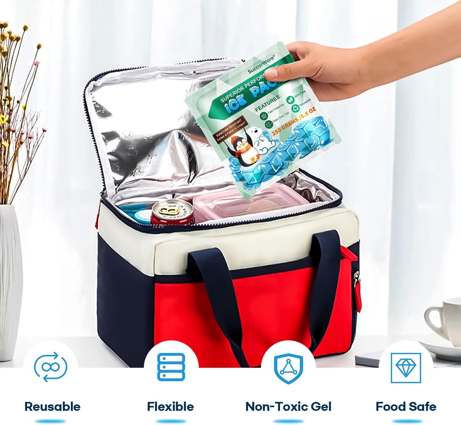 5 Packs Reusable Ice Packs for Lunch Boxes - 12+ Hour Cooling Ice Gel Pack for Camping, Beach, Office - Ice Packs for Cooler Bag, Cooler Backpacks - Image 5